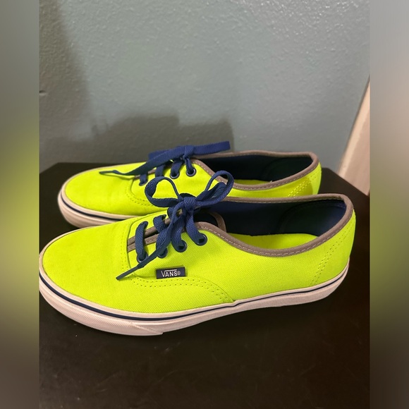 Vans neon green low top blue lace up sneakers size M6 W7.5 - Picture 7 of 10
